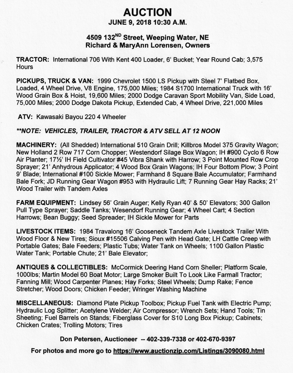 Auction flyer TLorensen