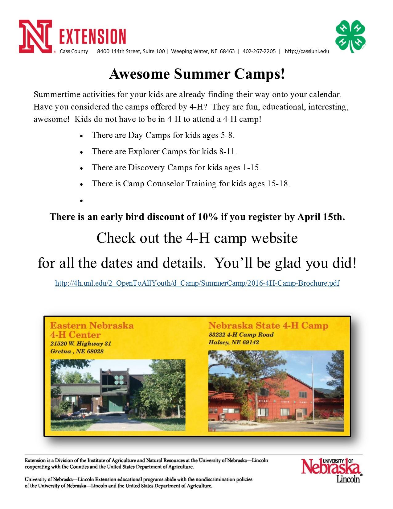Advertisement for 4 H Camp flyer