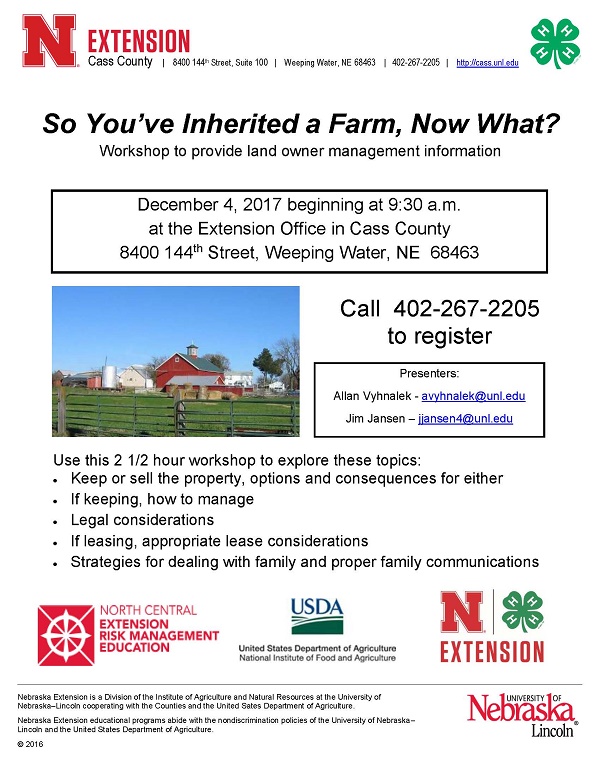 Youve inherited a farm workshop flyer Dec 4 2017